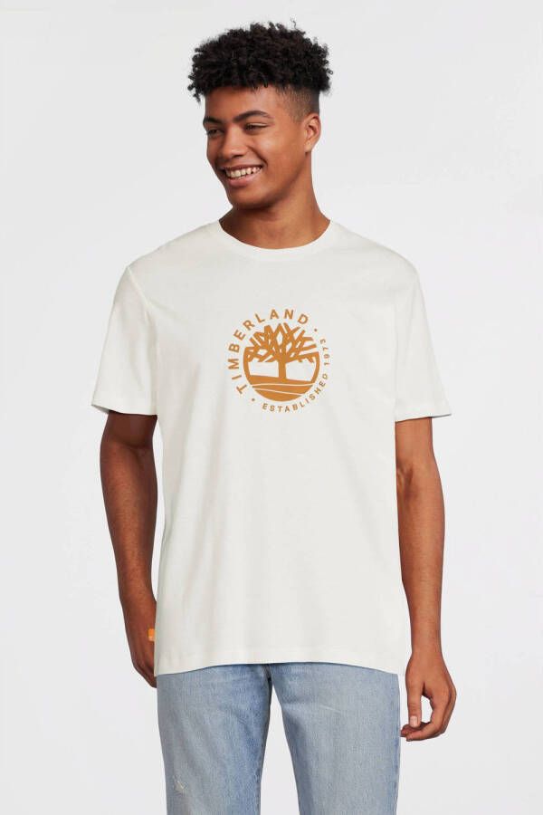 Timberland slim fit T-shirt met printopdruk wit