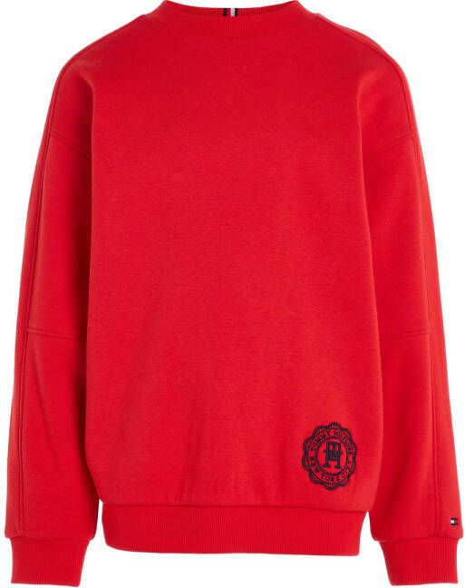 Tommy Hilfiger sweater met printopdruk en borduursels felrood Jongens Sweat (duurzaam) Ronde hals 110