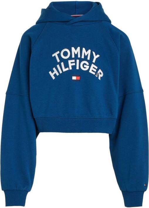 Tommy Hilfiger hoodie met logo indigo blauw Sweater Meisjes Sweat (duurzaam) Capuchon 140