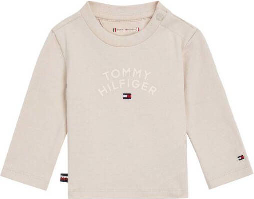 Tommy Hilfiger baby longsleeve met logo crème Ecru Jongens Stretchkatoen Ronde hals 74
