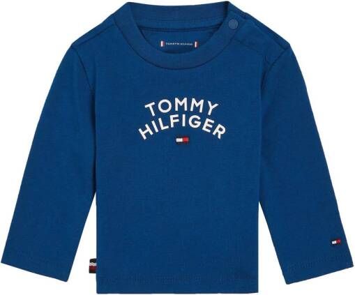 Tommy Hilfiger baby longsleeve met logo blauw Jongens Stretchkatoen Ronde hals 56