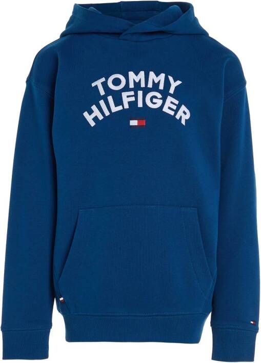 Tommy Hilfiger sweater met logo indigo blauw Jongens Sweat (duurzaam) Capuchon 110