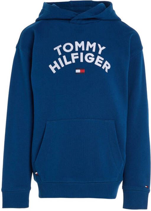Tommy Hilfiger sweater met logo indigo blauw Jongens Sweat (duurzaam) Capuchon 110