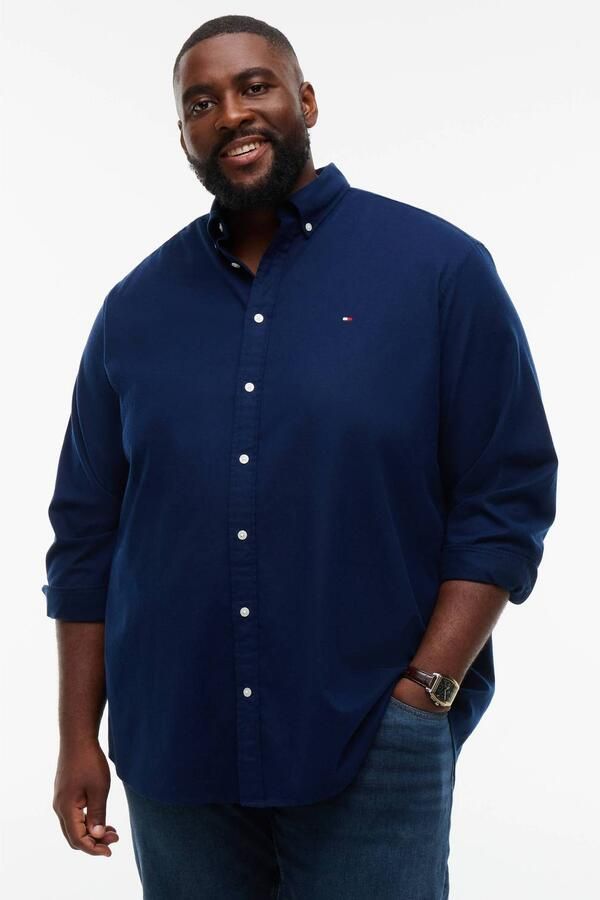 Tommy Hilfiger Big & Tall Fit flex Plus Size flanel regular fit overhemd donkerblauw - Foto 3