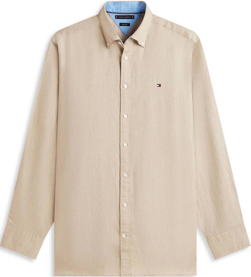 Tommy Hilfiger Big & Tall regular casual overhemd met linnen beige