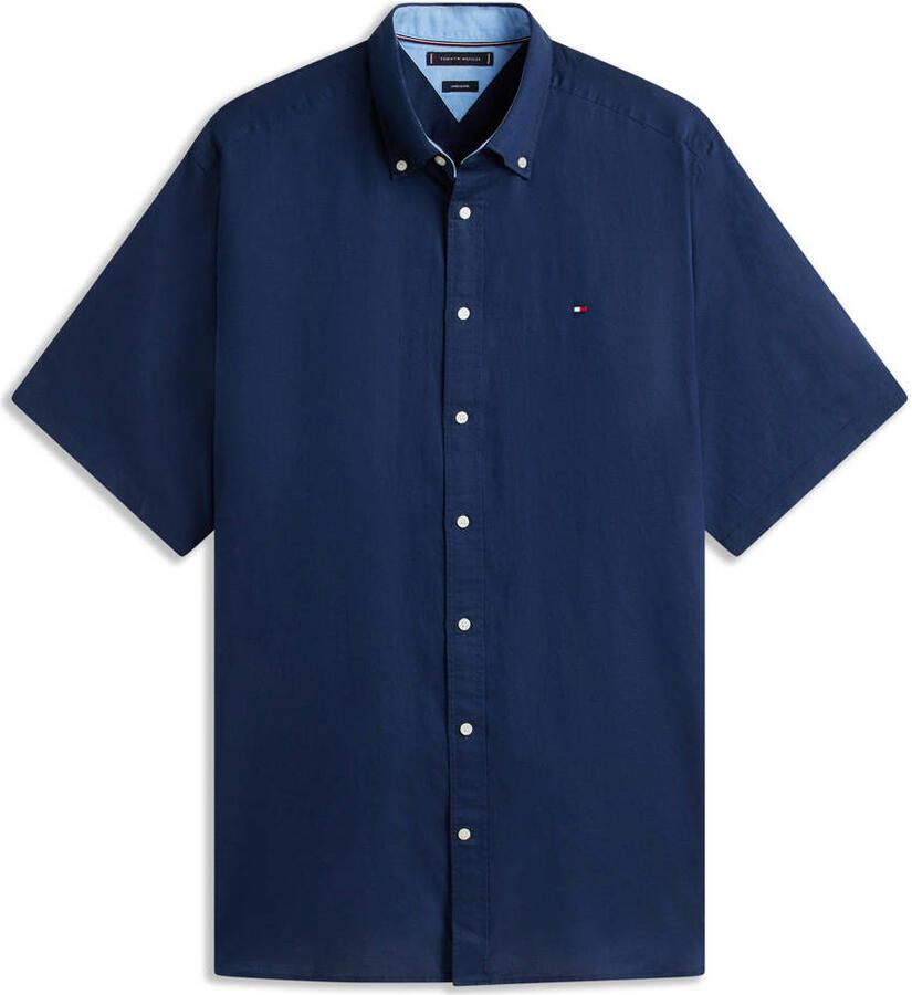 Tommy Hilfiger Big & Tall regular casual overhemd met linnen donkerblauw