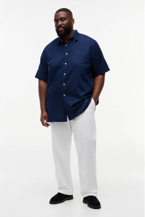 Tommy Hilfiger Big & Tall regular casual overhemd met linnen donkerblauw - Foto 2