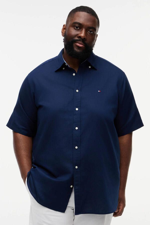Tommy Hilfiger Big & Tall regular casual overhemd met linnen donkerblauw - Foto 3