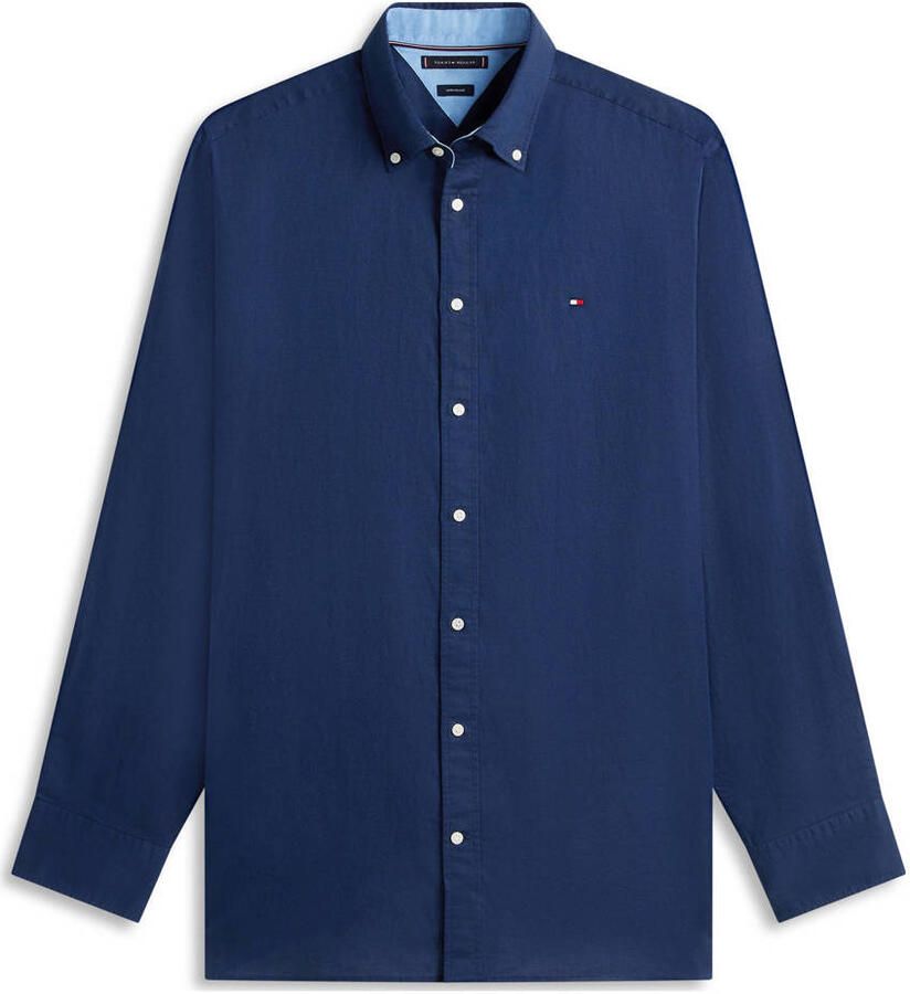 Tommy Hilfiger Big & Tall regular casual overhemd met linnen donkerblauw