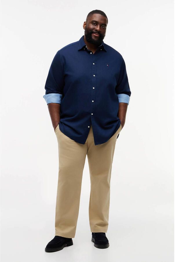 Tommy Hilfiger Big & Tall regular casual overhemd met linnen donkerblauw - Foto 2