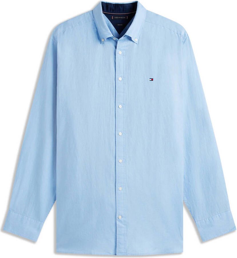 Tommy Hilfiger Big & Tall regular casual overhemd met linnen lichtblauw