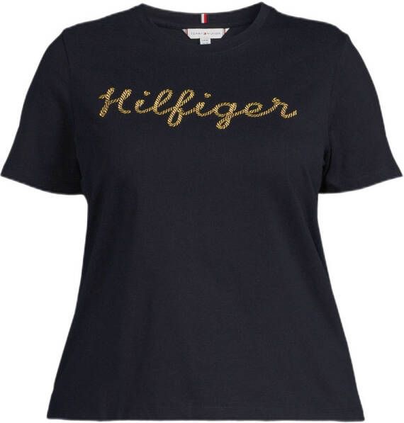 Tommy Hilfiger Curve T-shirt CRV REG GOLD HILFIGER met printopdruk donkerblauw