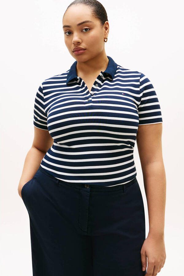 Tommy Hilfiger Curve gestreepte polo marineblauw - Foto 3
