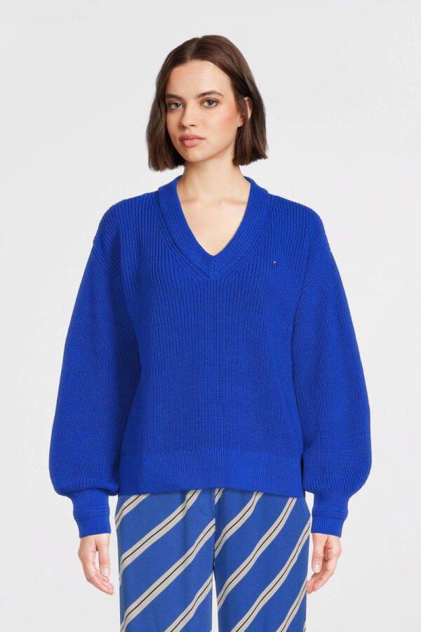 Tommy Hilfiger Gebreide trui V-NK SWEATER COTTON RIB KNIT met merklabel