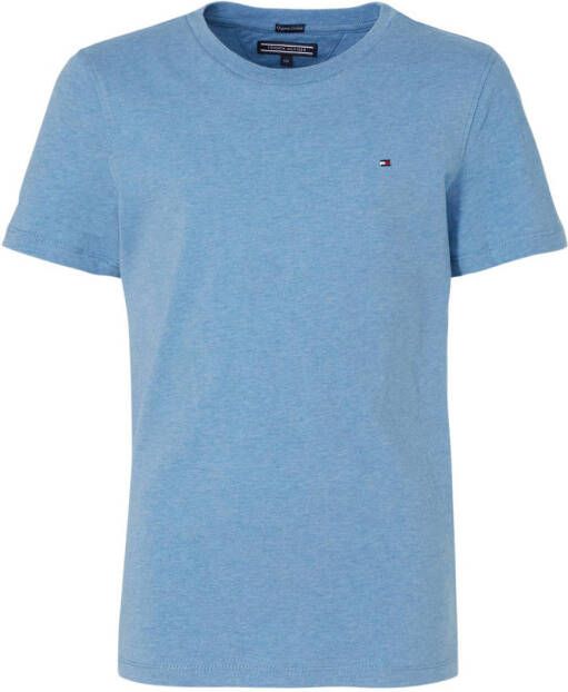Tommy Hilfiger gemêleerd basic T-shirt lichtblauw melange Jongens Biologisch katoen Ronde hals 128