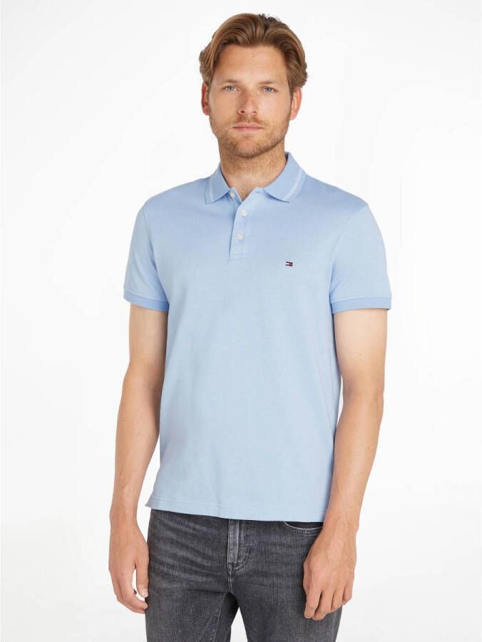 Tommy Hilfiger gemêleerde slim fit polo van biologisch katoen vessel blue white moulin