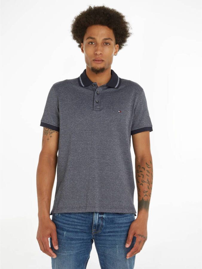 Tommy Hilfiger gemêleerde slim fit polo van biologisch katoen white desert sky moulin