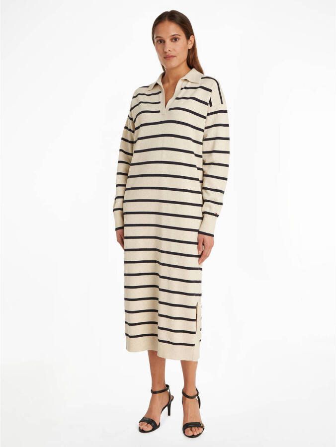 Tommy Hilfiger Tricotjurk SOFT STP POLO SWTR MIDI DRESS LS