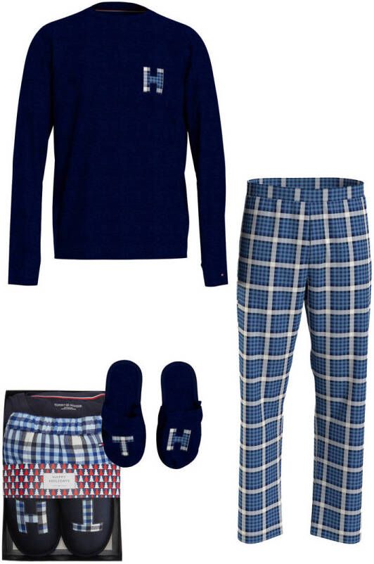 Tommy Hilfiger giftbox pyjama + sloffen donkerblauw blauw