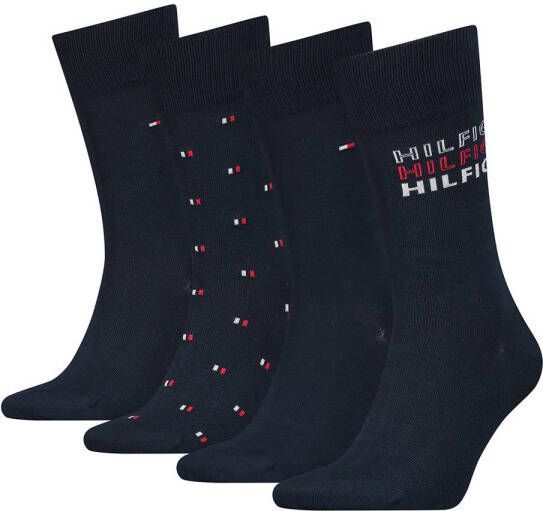 Tommy Hilfiger giftbox sokken met print set van 4 donkerblauw