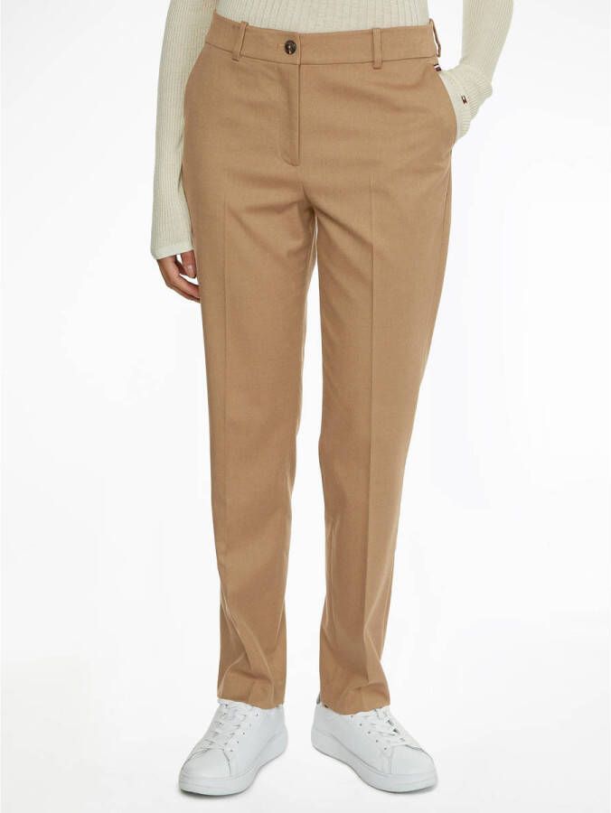 Tommy Hilfiger high waist straight fit pantalon van gerecycled polyester camel