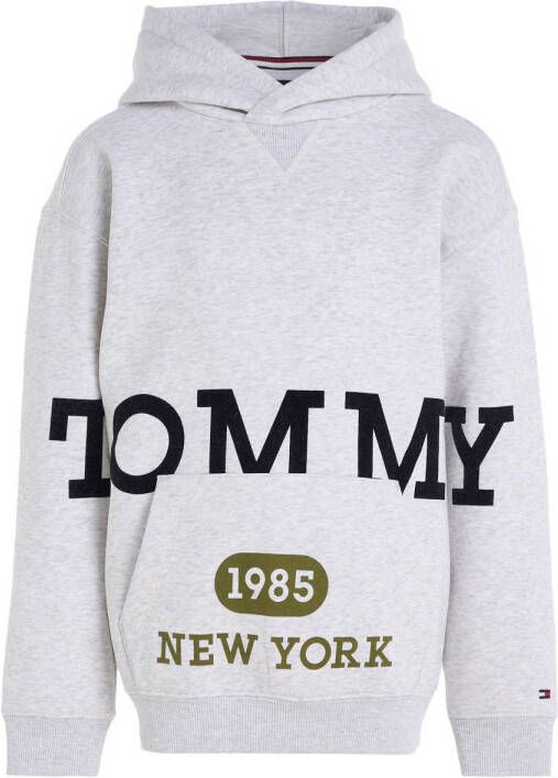 Tommy Hilfiger hoodie met tekst lichtgrijs melange Sweater Tekst 110