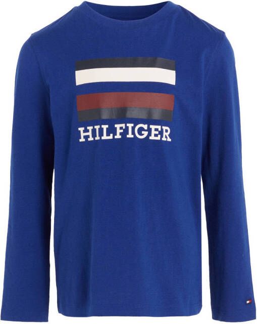 Tommy Hilfiger longsleeve met logo blauw Jongens Katoen Ronde hals Logo 152