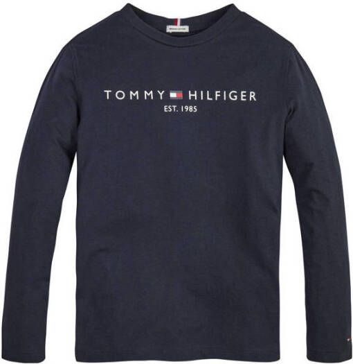 Tommy Hilfiger longsleeve met logo donkerblauw Katoen Ronde hals 152