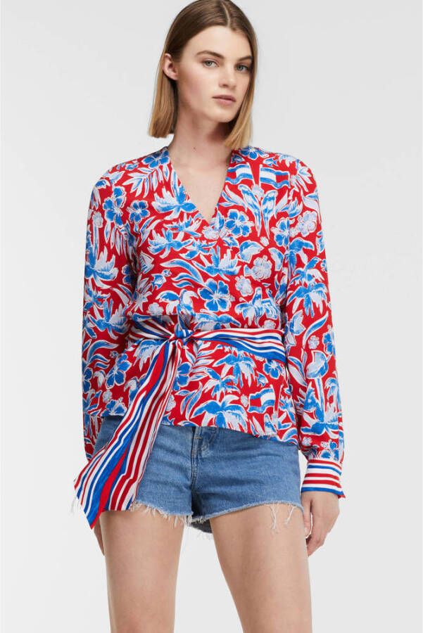 Tommy Hilfiger Bloemenprint V-hals Blouse met Taille Strik Multicolor Dames