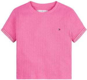 Tommy Hilfiger ribgebreid T-shirt met logo roze