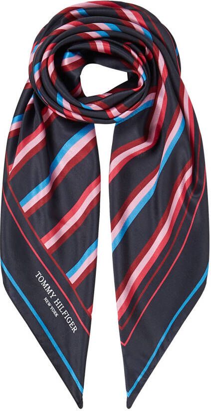 Tommy Hilfiger satijnen sjaal met strepen donkerblauw rood