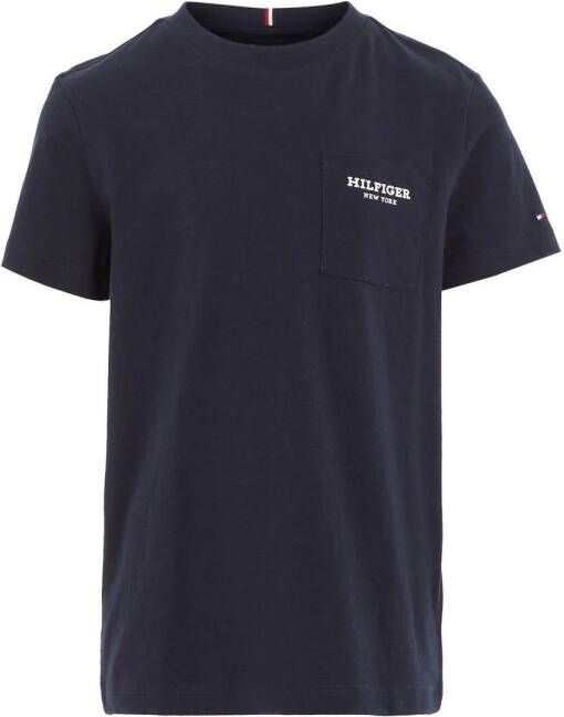 Tommy Hilfiger T-shirt ESSENTIAL POCKET met logo donkerblauw Jongens Katoen Ronde hals 140