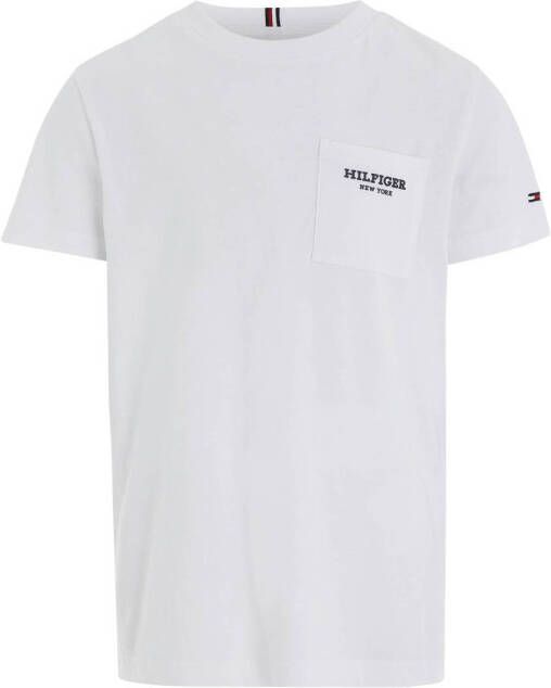 Tommy Hilfiger T-shirt ESSENTIAL POCKET met logo wit Jongens Katoen Ronde hals 128