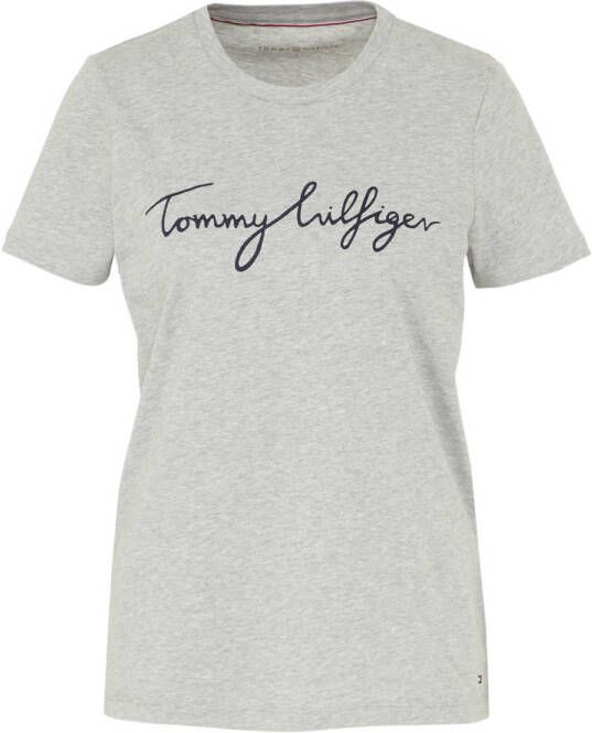 Tommy Hilfiger Logo Signature T-Shirt Grijs Gray Dames