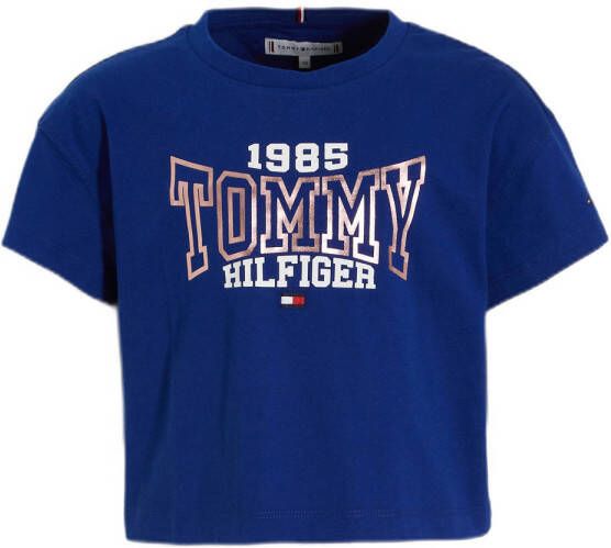Tommy Hilfiger T-shirt met logo donkerblauw Meisjes Katoen Ronde hals Logo 110