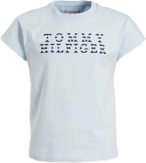 Tommy Hilfiger T-shirt met logo lichtblauw Meisjes Katoen Ronde hals Logo 152