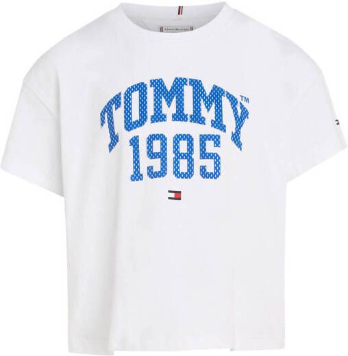Tommy Hilfiger T-shirt met logo wit blauw Meisjes Katoen Ronde hals Logo 116