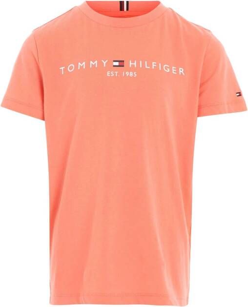 Tommy Hilfiger T-shirt U ESSENTIAL met logo perzik Oranje Katoen Ronde hals 140