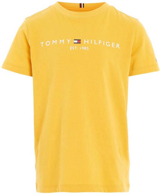 Tommy Hilfiger T-shirt U ESSENTIAL met logo warmgeel Goud Katoen Ronde hals 122
