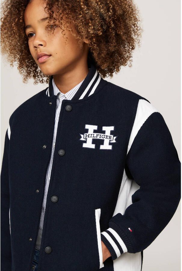 Tommy Hilfiger baseball jacket donkerblauw wit Jas Jongens Polyester Ronde hals 152