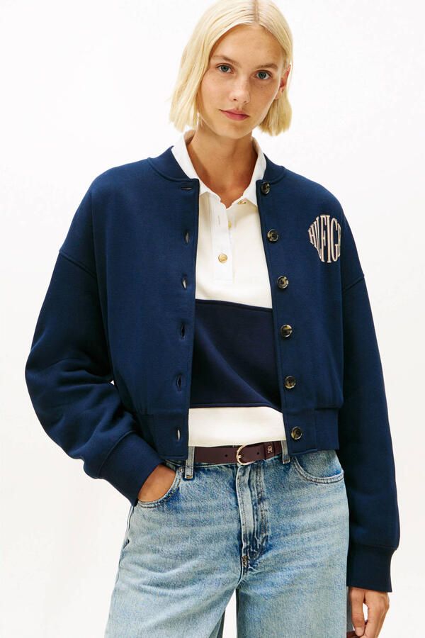 TOMMY HILFIGER Dames Jassen Varsity Fleece Bomber Donkerblauw - Foto 6