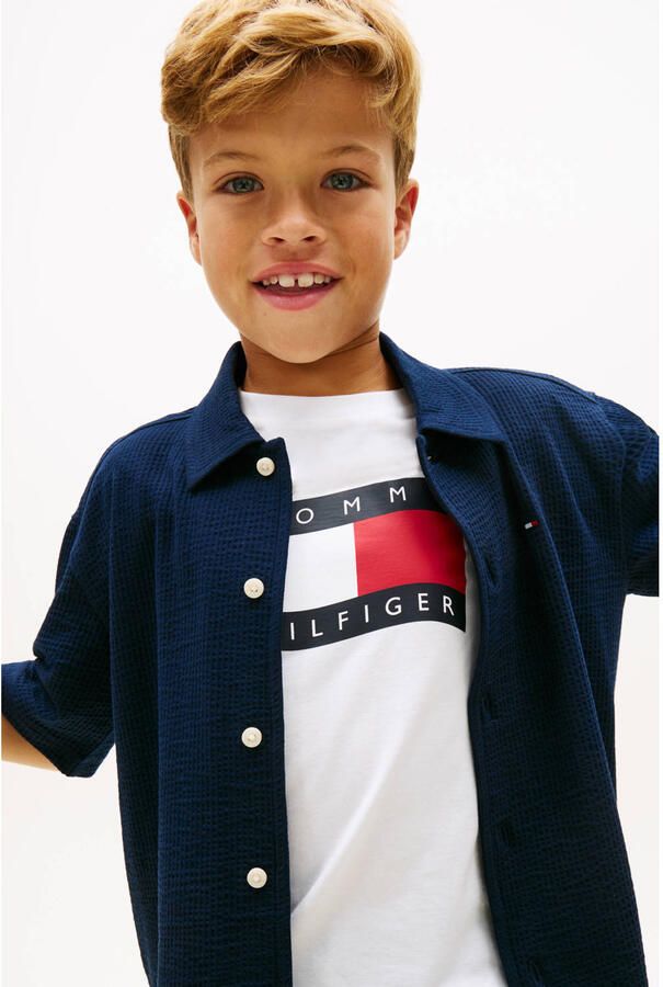 TOMMY HILFIGER Jongens Overhemden Jersey Seersucker Shirt Ss Donkerblauw - Foto 4