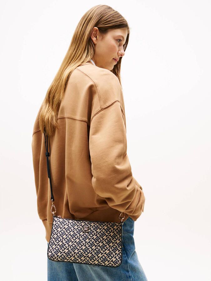 Tommy Hilfiger crossbody tas TH Jacquard met logoprint donkerblauw beige