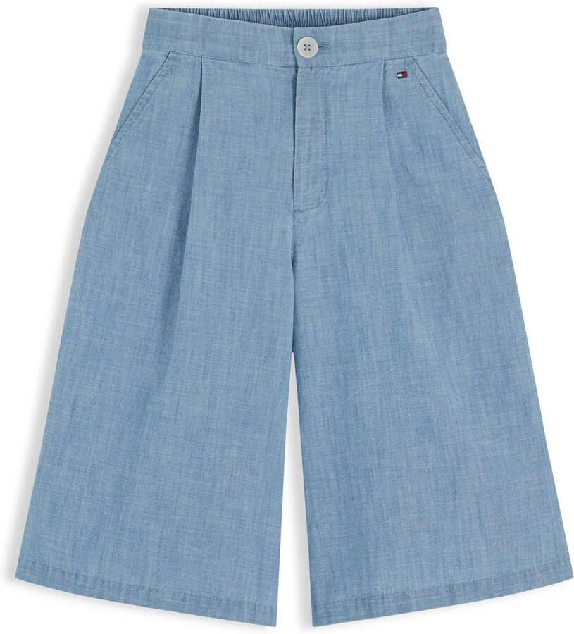 Tommy Hilfiger denim wide leg bermuda short met plooien lichtblauw