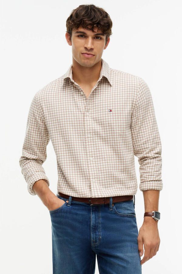Tommy Hilfiger flanel regular fit geruit overhemd coastal taupe - Foto 3