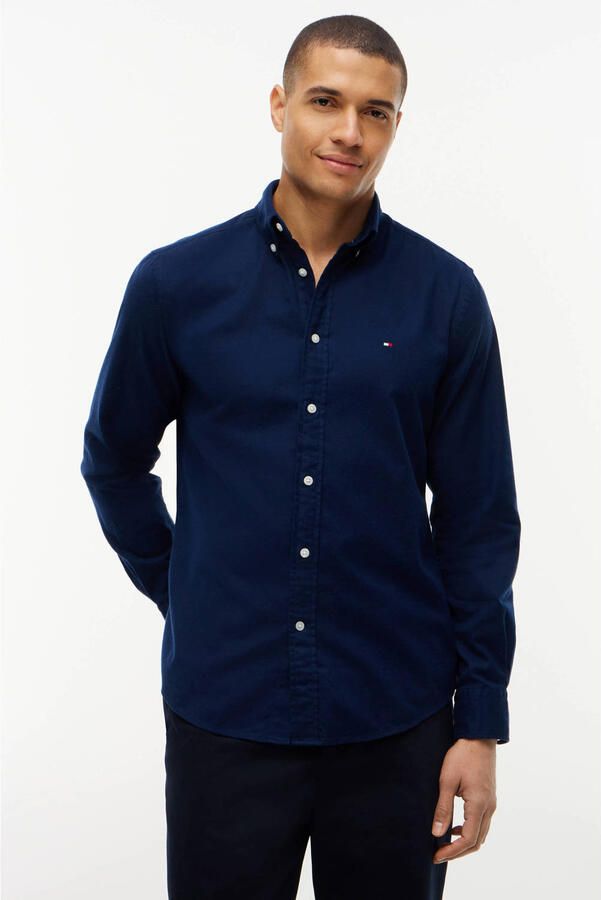 Tommy Hilfiger flanel regular fit zakelijke overhemd donkerblauw - Foto 3