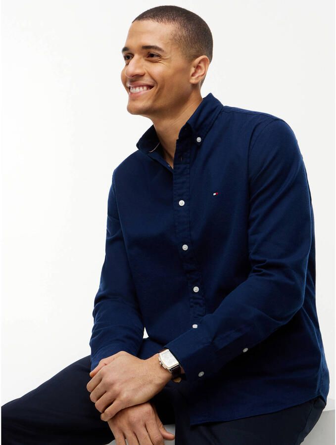 Tommy Hilfiger flanel regular fit zakelijke overhemd donkerblauw - Foto 2