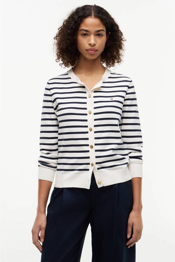Tommy Hilfiger regular fit gebreid jack van katoenmix met gouden knopen - Foto 3