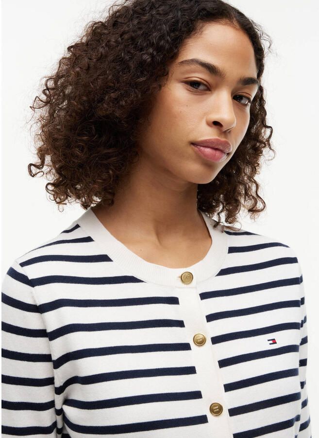 Tommy Hilfiger regular fit gebreid jack van katoenmix met gouden knopen - Foto 2