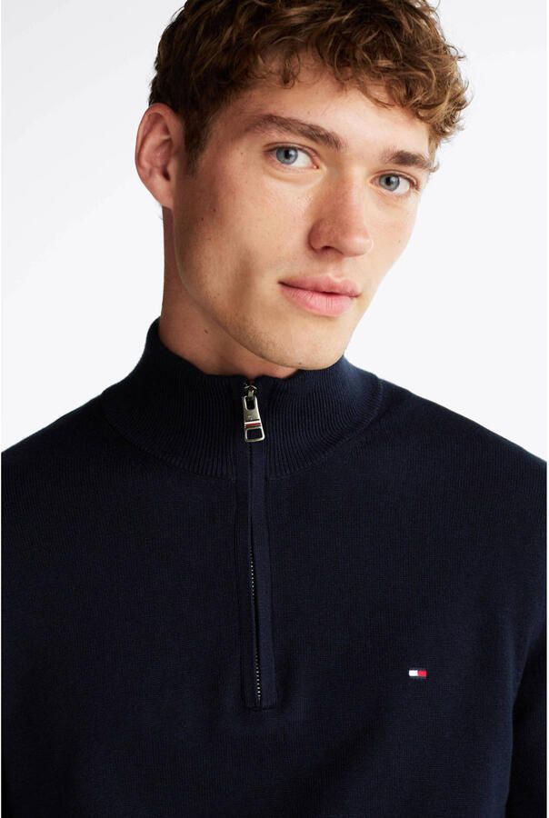 Tommy Hilfiger Blauwe Pima Organisch Katoen Kasjmier Zip Mock Gebreid Blue Heren - Foto 5